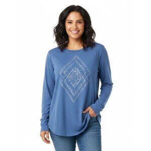 Torrid Plus Size 0 Stretchy Active Blue Top Shirt Long Sleeve Silver Applique